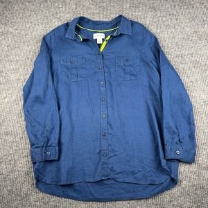 Peck & Peck Button Up Shirt Womens XL Linen Long Sleeve Hiking Utility Coastal